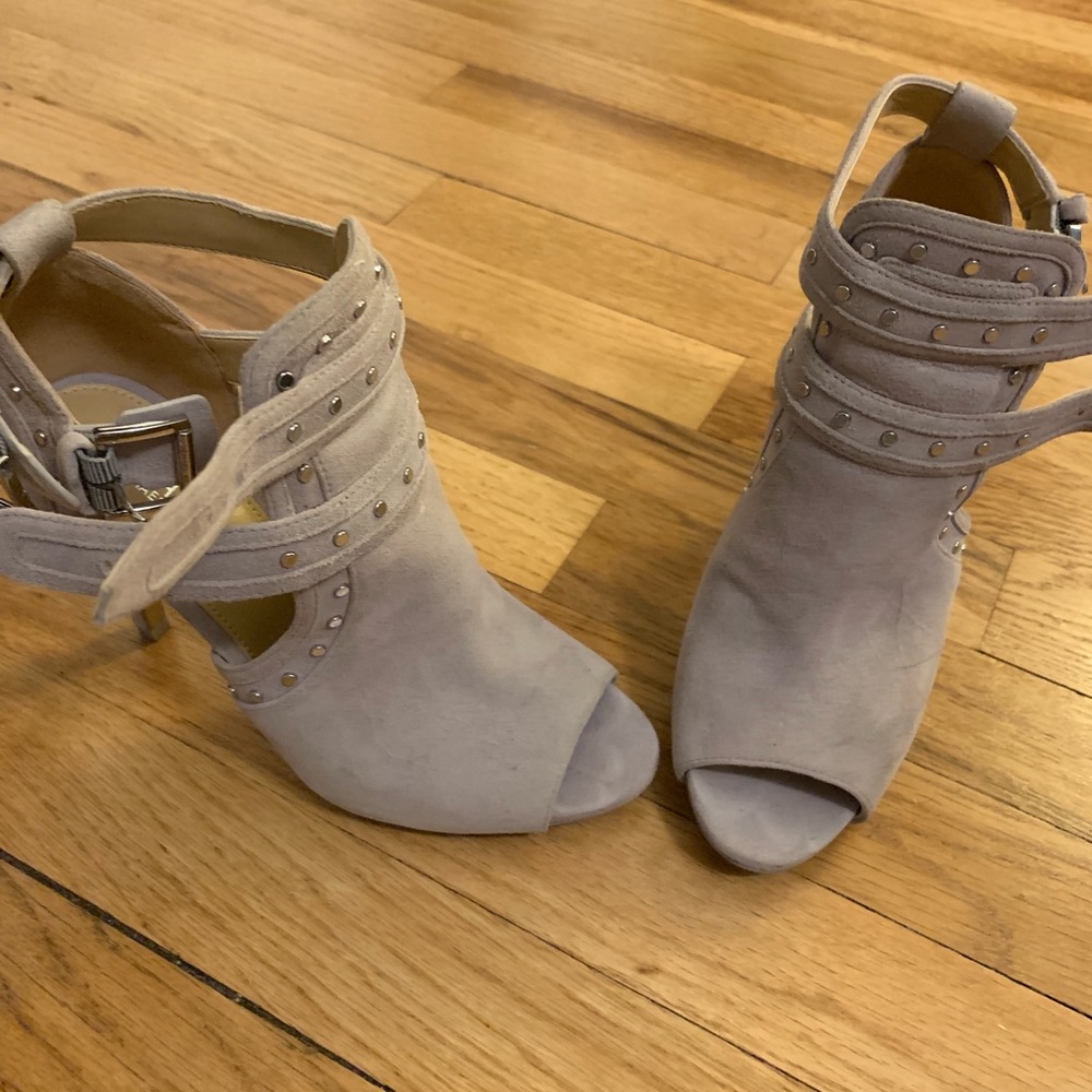 $50 - Michael Kora peep-toe dress booties, suede